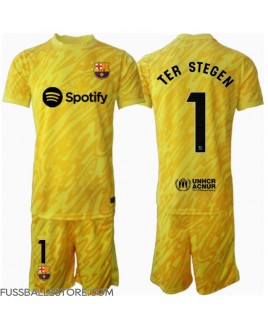 Günstige Barcelona Ter Stegen #1 Torwart Heimtrikotsatz Kinder 2024-25 Kurzarm (+ Kurze Hosen)